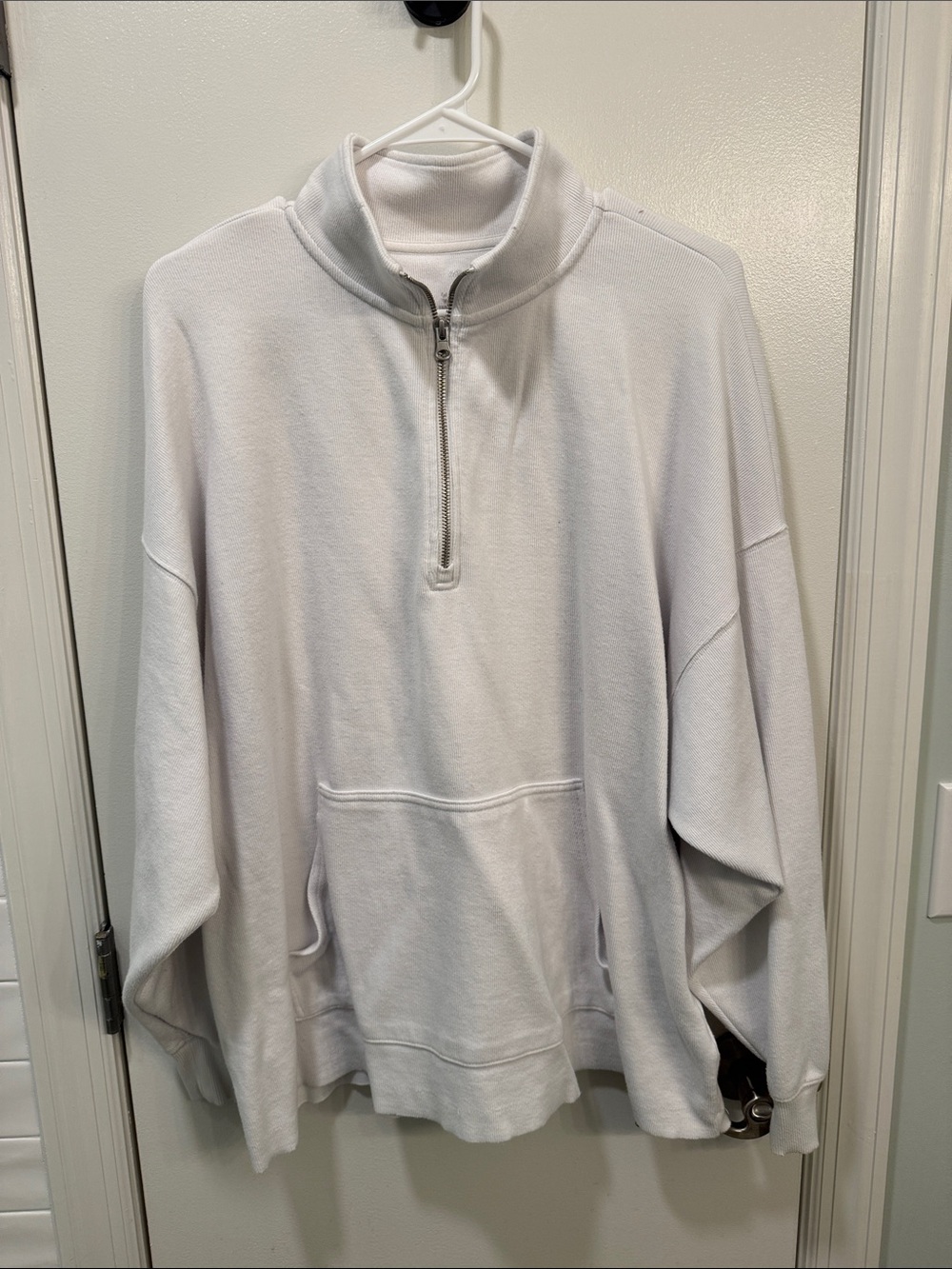aerie White Quarter-Zip Pullover Hoodie